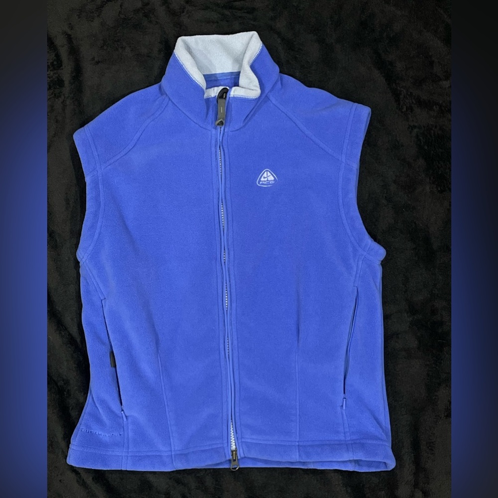 Vintage Nike ACG Thermafit Fleece Vest Womens Small Light Blue Full Zip Pockets